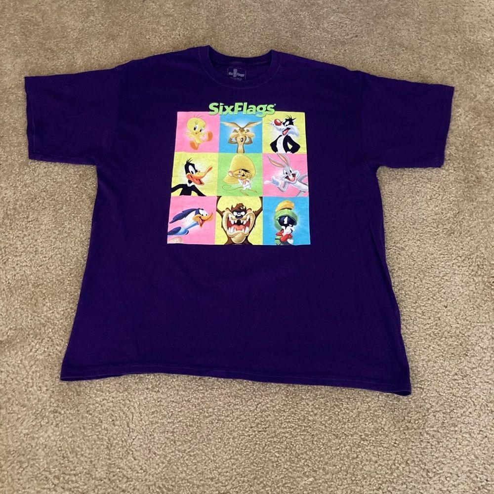 Mens Six Flags Purple Loony Toons Tee Size XL